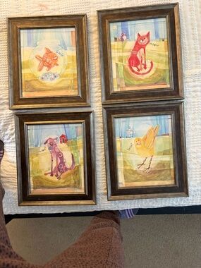 Whimsical Farm Animal Framed Wall Art Set - Multi-Color